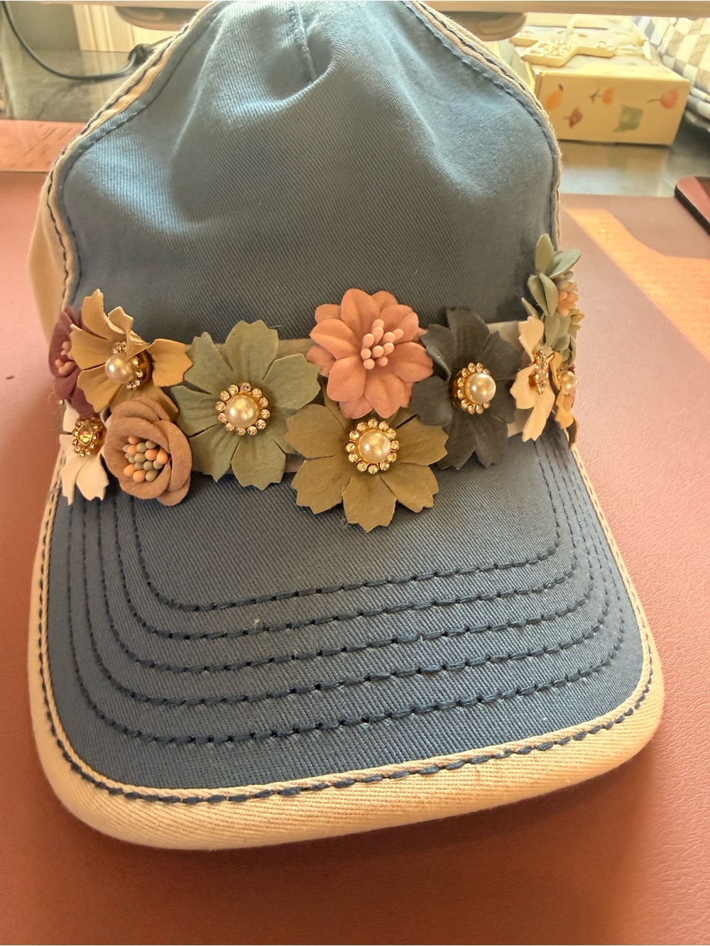 Blue Floral-Appliqué Women’s Baseball Cap